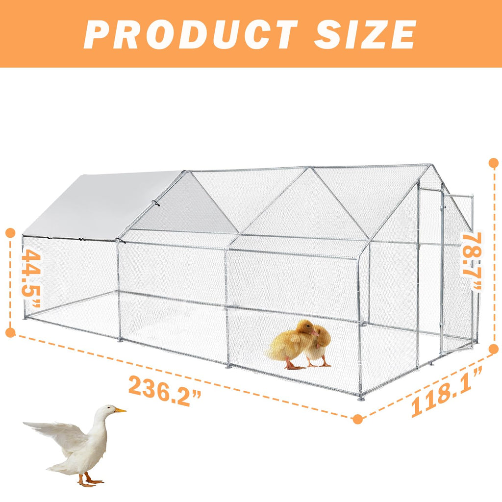 Garvee Chicken Coop, Large Metal Chicken Coop Run for Yard Outdoor Walk-in Hen House with Waterproof Cover, Farm Poultry Cage, Duck, Goose, Chicken, Rabbit (19.7x9.8ft)