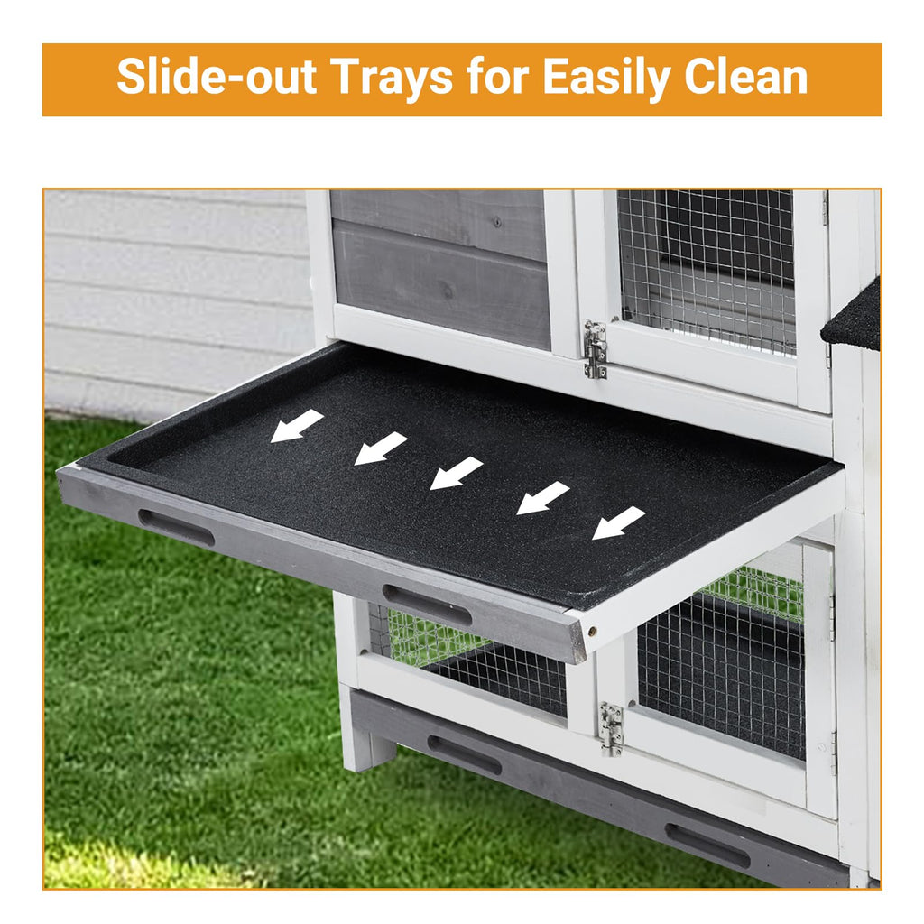 Garvee  Two Floors 63" Wooden Outdoor Indoor Roof Waterproof Bunny Hutch Rabbit Cage Guinea Pig Coop PET House for Small to Medium Animals with Stairs and Cleaning Tray