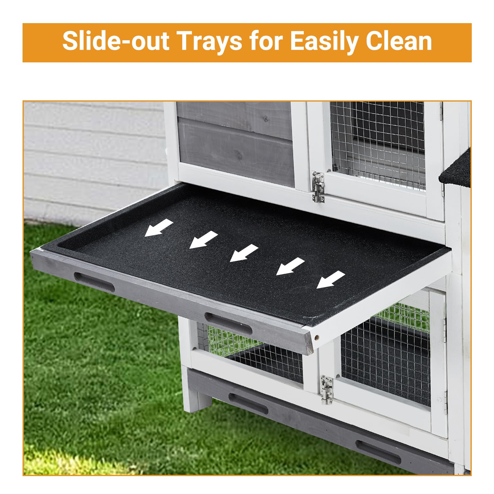 Garvee  Two Floors 63" Wooden Outdoor Indoor Roof Waterproof Bunny Hutch Rabbit Cage Guinea Pig Coop PET House for Small to Medium Animals with Stairs and Cleaning Tray