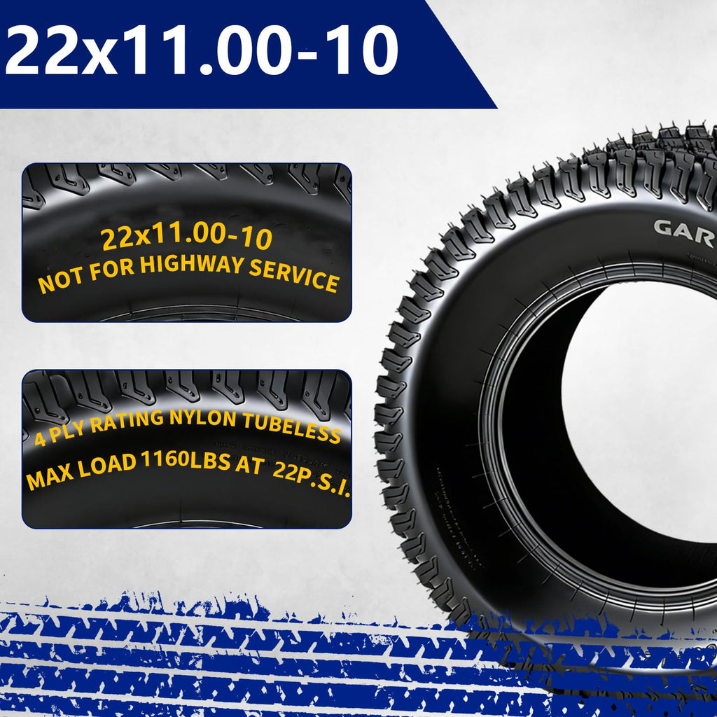 Garvee 22x11-10 Lawn Mower Tires Set of 2 4-Ply Tubeless Turf Tires for Mowers & Yard Carts 22x11x10 Black