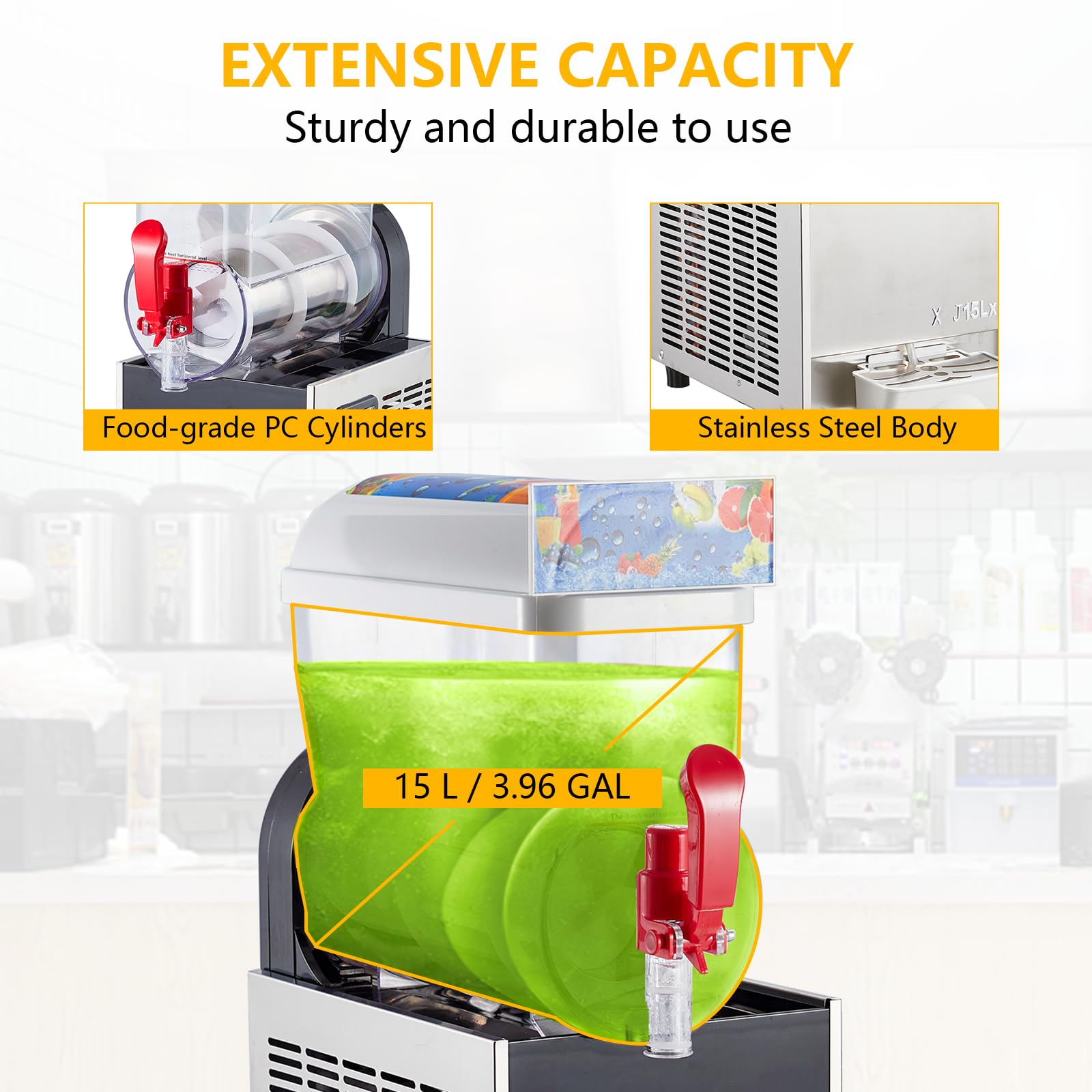 Garvee 15L/3.96 Gals Commercial Slushy Machine Margarita Machine 400W Frozen Drink Machine Food-Grade PC Tanks for Restaurants Bars Pool Parties