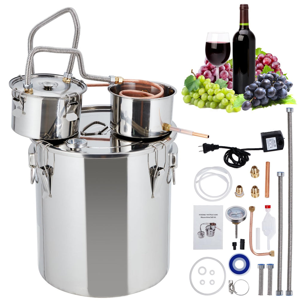 Garvee10Gal(3 Pots) Alcohol Distiller, Stainless Steel Kit with Copper Tube/Circulating Pump for Home Brewing Whisky, Wine, Brandy