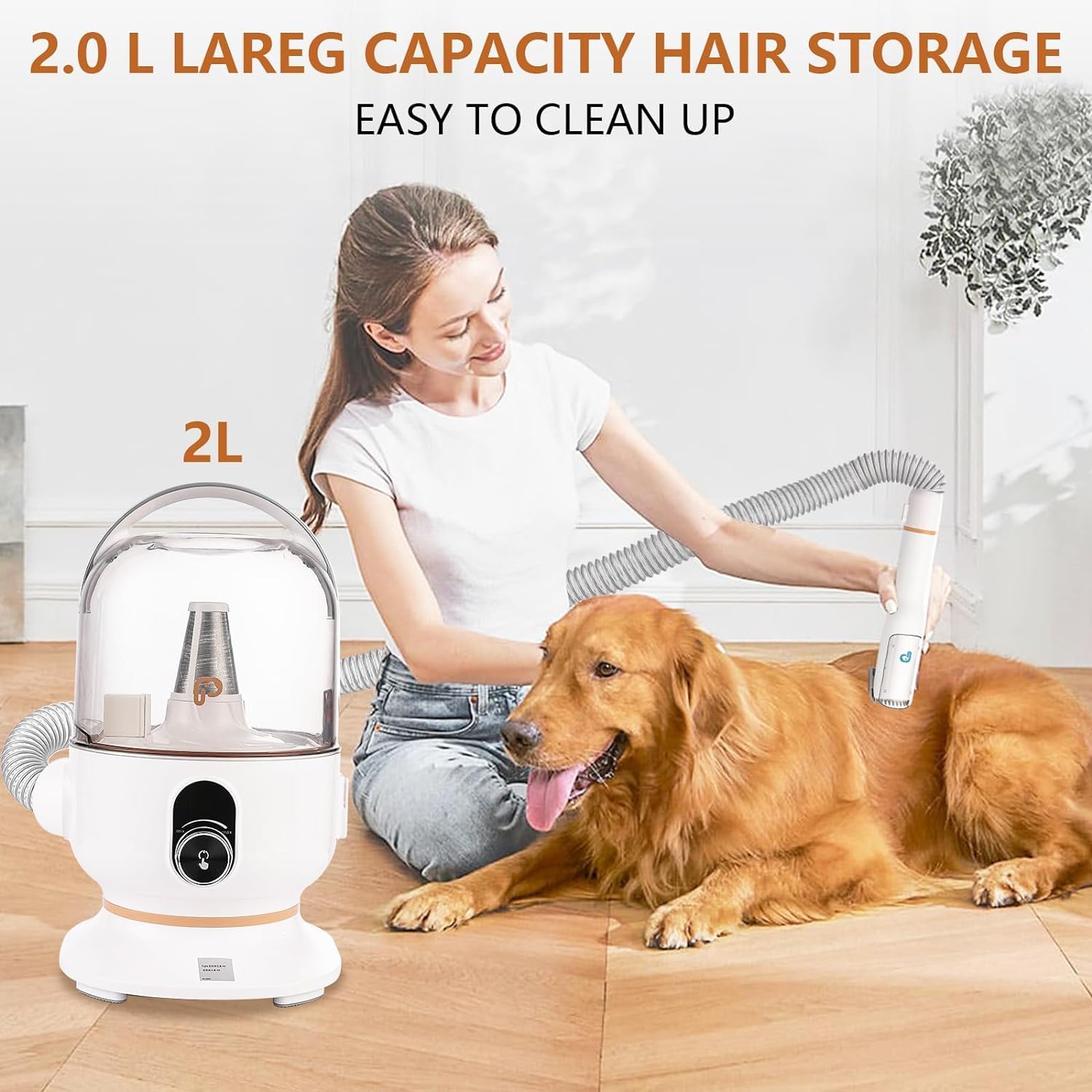 Garvee Pet Grooming Vacuum Suction Dog Grooming kit with 2 L Large Dust Cup Low Noise Dog Hair Remover, Gold