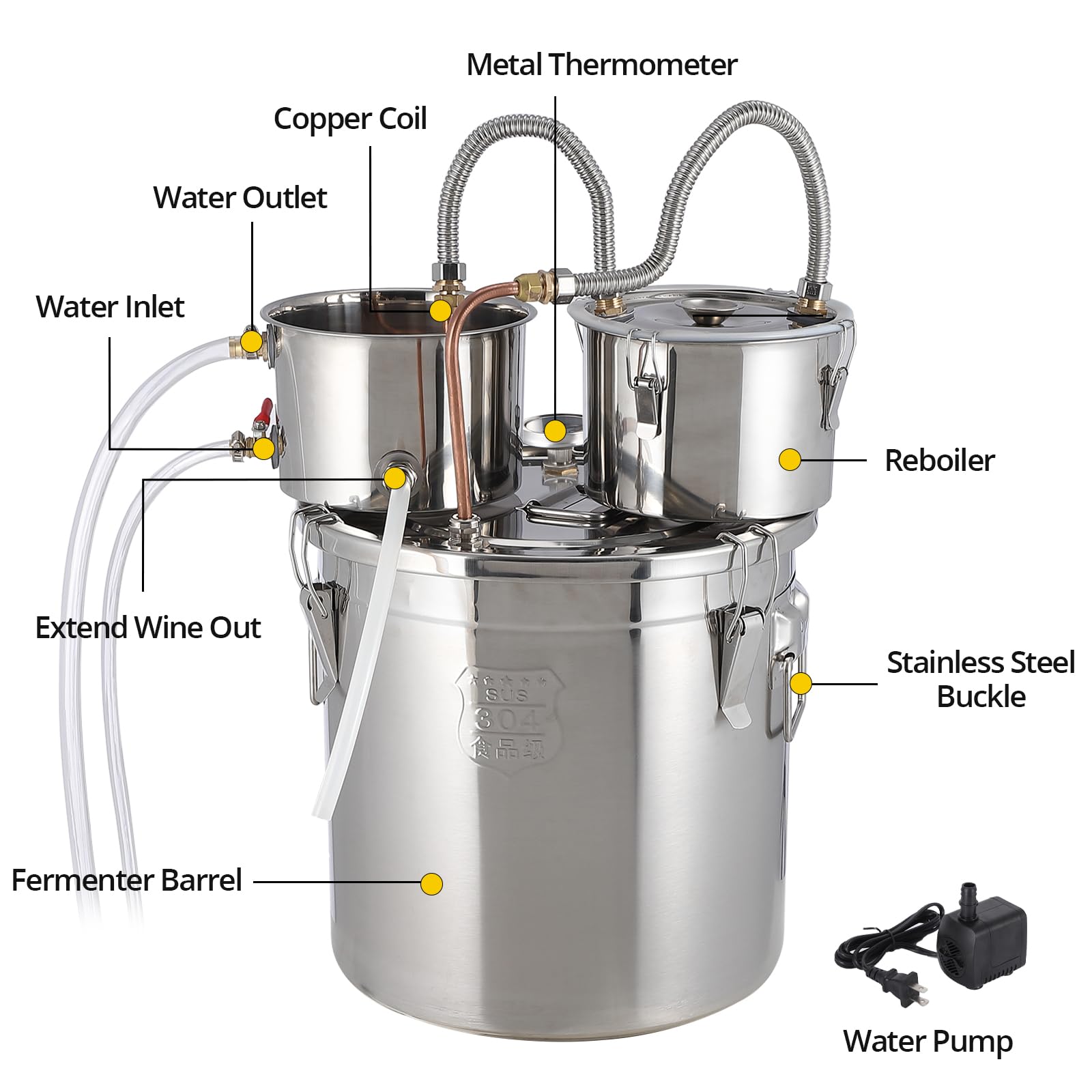 Garvee 3Gal Double Chilled Alcohol Still - Stainless Steel Home Still Kit with Copper Tubing & Built-in Thermometer, 3 Pot Multi-Purpose Distilling Kit for DIY Whiskey Brandy
