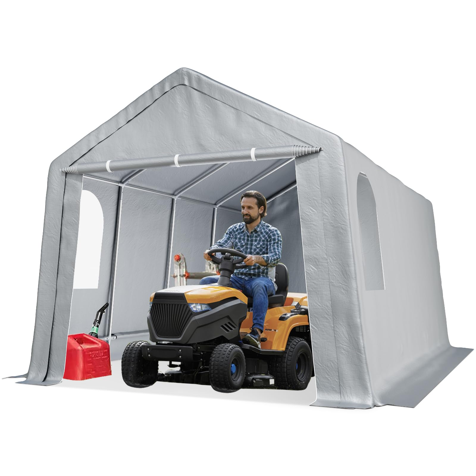 Garvee 10' X 20' Heavy Duty Carport - Powder-Coated Steel Frame, All-Weather Waterproof & UV-Resistant w/Roll-Up Doors for Cars/Boats, Grey