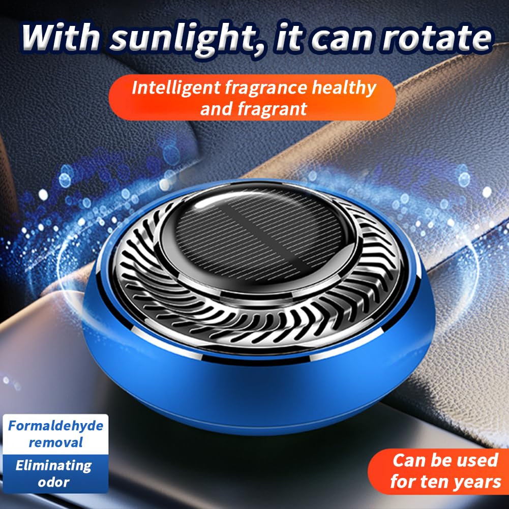 Garvee Car Air Freshener Solar Automatic Rotation Essential Oil Diffuser Blue For Office And Home