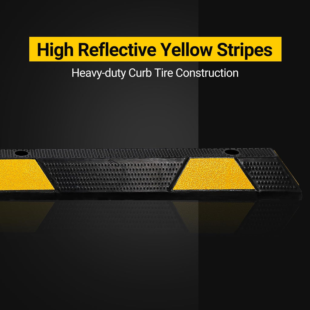 Garvee Car Parking Stopper 72 Inch Heavy Duty Rubber Wheel Stopper with Yellow Reflective Strips for Garage, Cars, Trucks, Trailers, Vans, 2 Pack