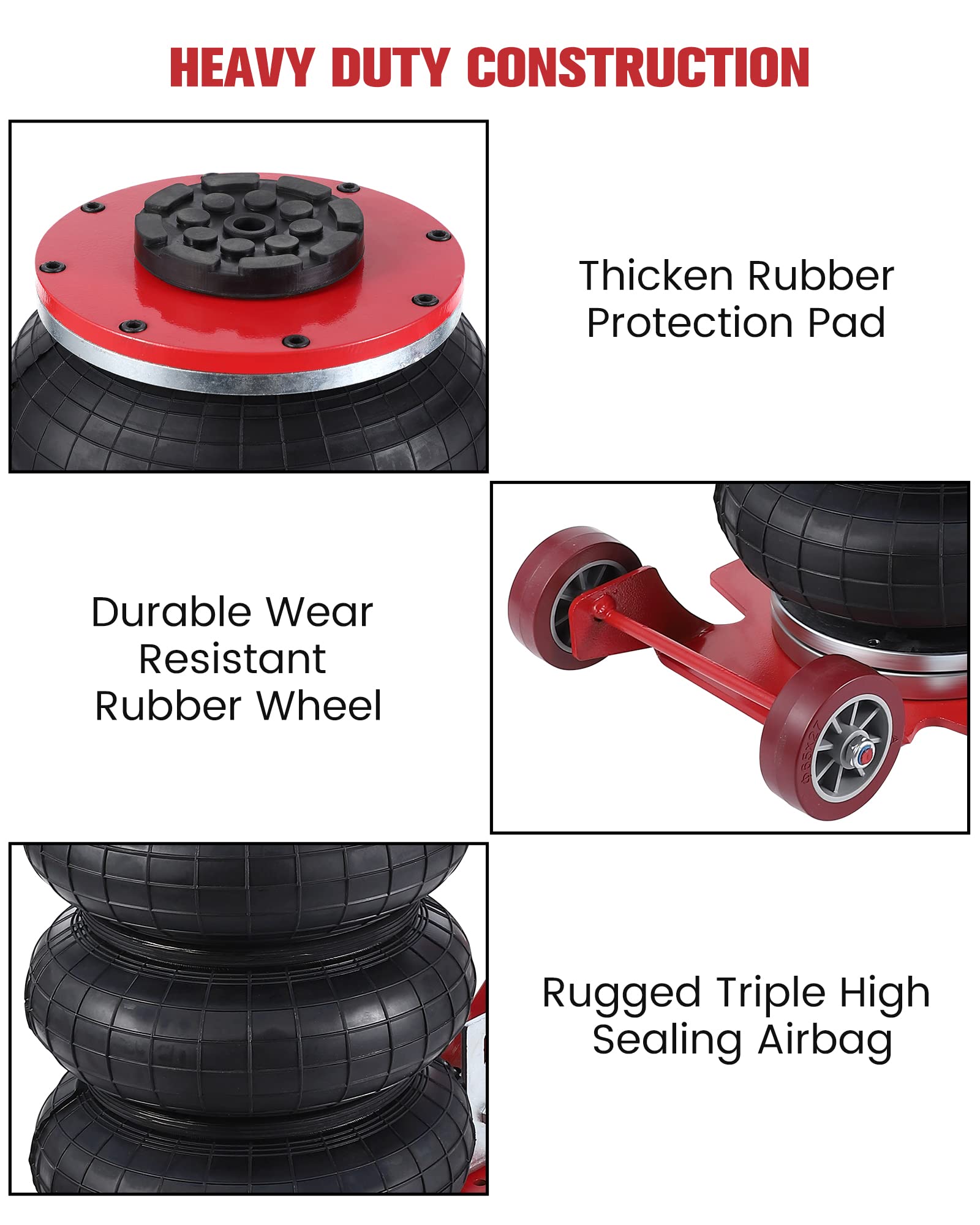Garvee 3 Ton/6600 lbs Triple Bag Air Jack, Quick Air Bag Jack Lift Up to 15.75 Inch, 3-5S Fast Lifting, Air Bag Jack for Cars with Adjustable Long Handle, Brass Valve