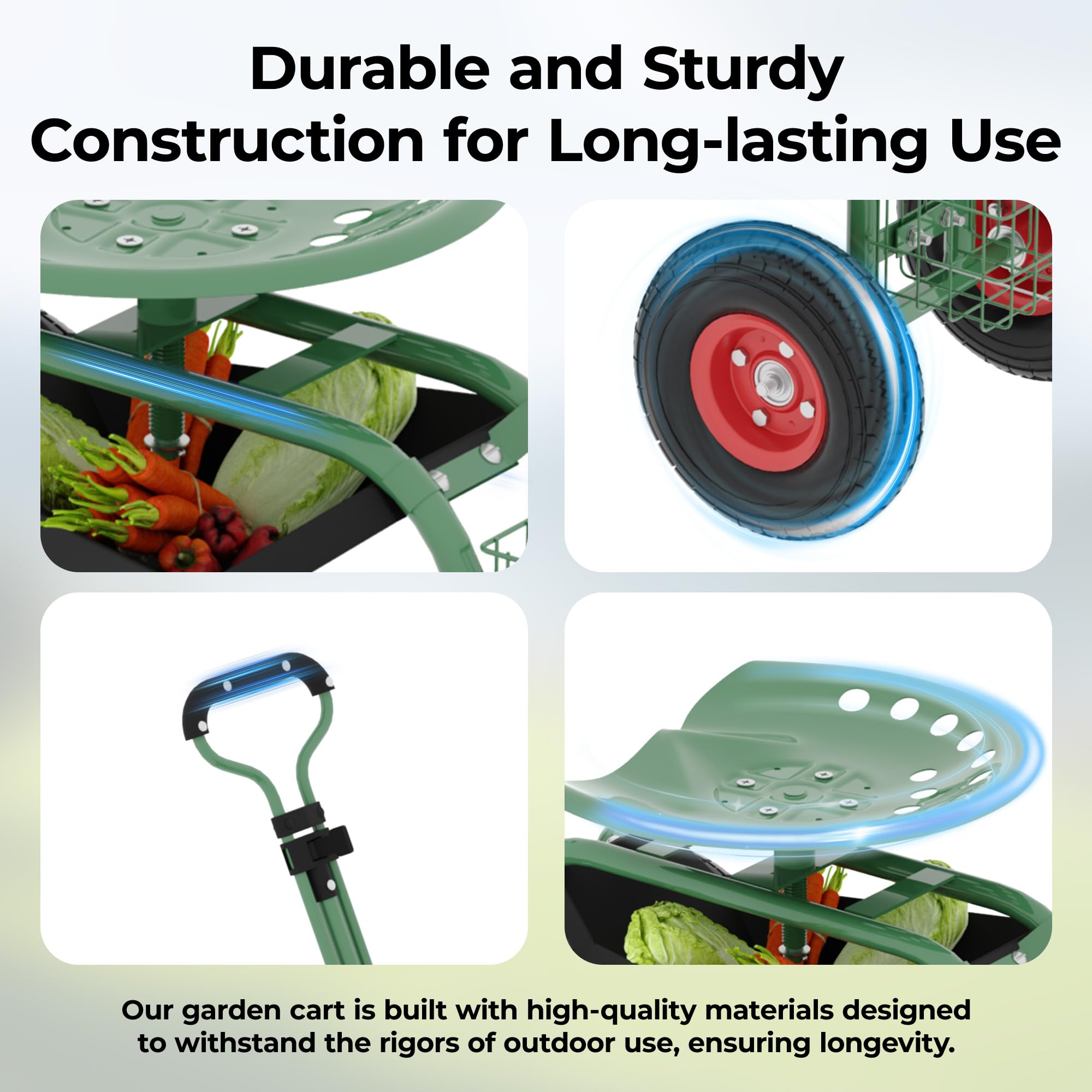 Garvee 300 lbs Garden Cart  360° Swivel Adjustable Seat Yard Wagon for Gardening Enthusiasts
