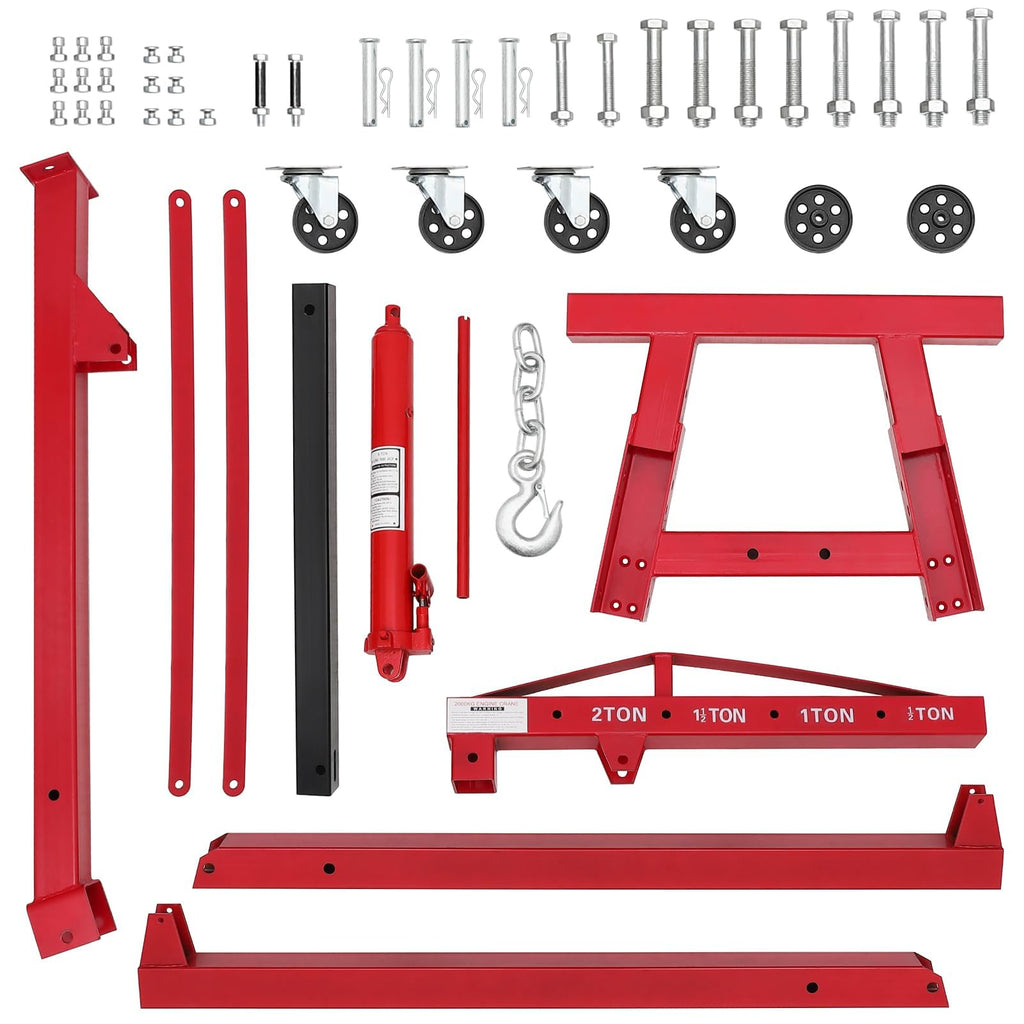 Garvee Cherry Picker Engine Hoist Folding Engine Crane 2 Ton 4400lb Heavy Duty Hydraulic Shop Crane With 6 Casters Telescopic Boom Hitch