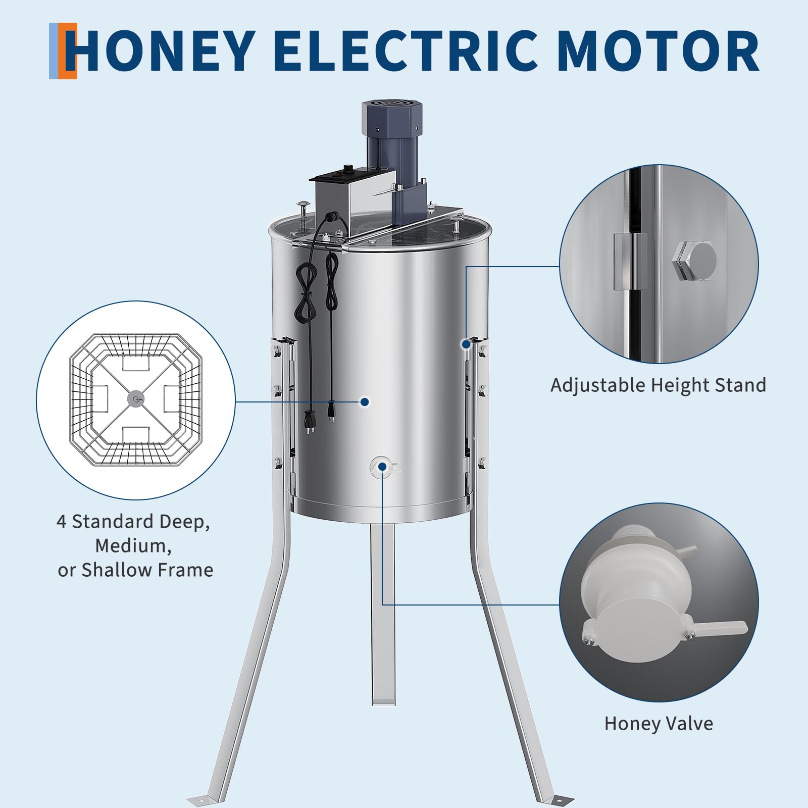 Garvee 4 Frame Electric Honey Extractor – Stainless Steel Beekeeping Equipment with 140W Adjustable Motor, Transparent Lid & Adjustable Height for Efficient Harvesting