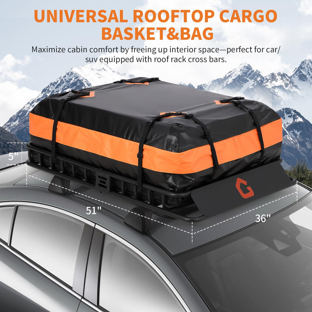 Garvee Roof Rack Cargo Carrier Basket Universal Rooftop 51''X36''X5'' Black with Cargo Net and Waterproof Bag for Pick Up Trucks, 200lbs Capacity