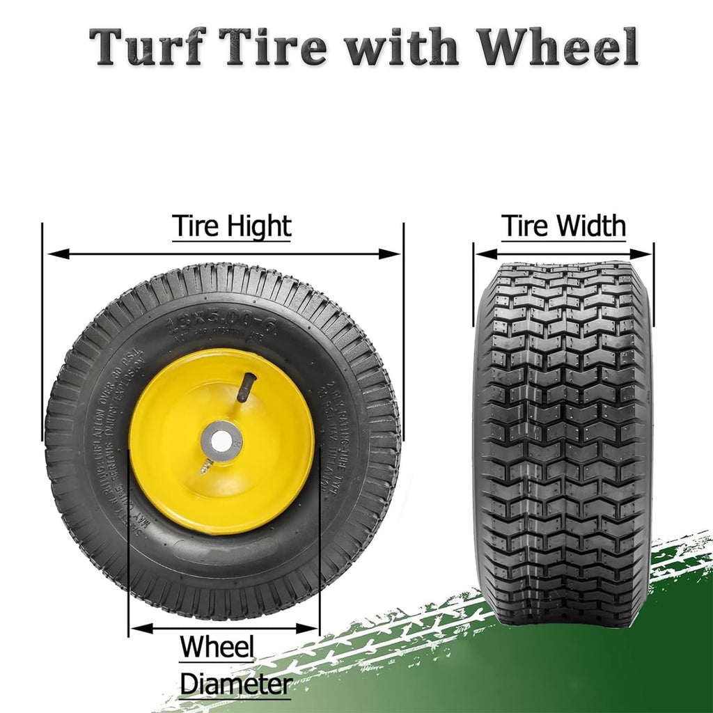 Garvee 16x6.50-8 Lawn Mower Tires with Rim (Fit Most John Deere), 3" Offset Hub, 3/4" Bearing, 16x6.5-8 Tractor Turf Tire, 4 Ply Tubeless, 615lbs Capacity, Set of 2 (Not Fit 130/X300R/X530/LA175)