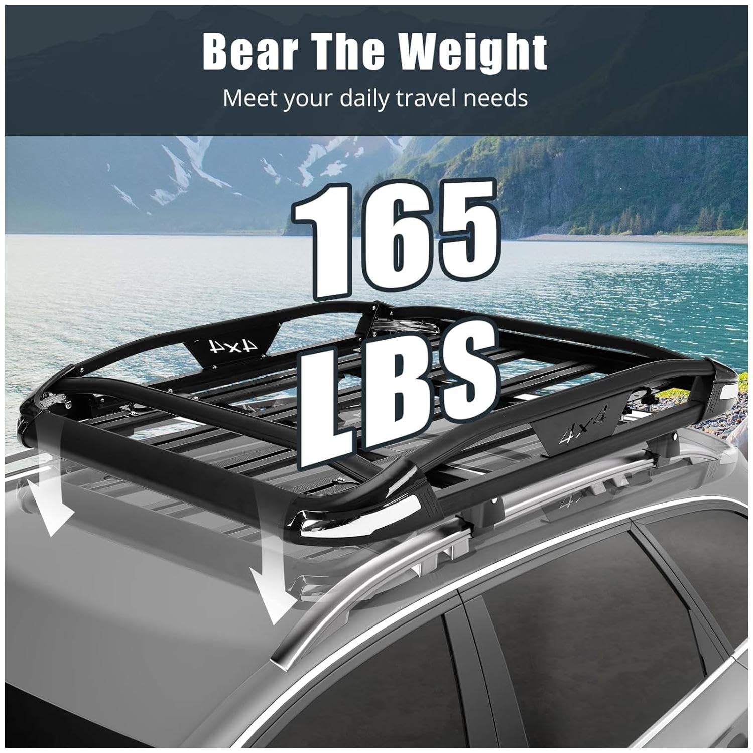 Garvee Roof Rack Cargo Basket, 50 x 38 x 6.3 inches, 165 Lbs Capacity Anti-Rust Rooftop Cargo Carrier for SUV, Car and Truck, Product Weight 20.48 Pounds