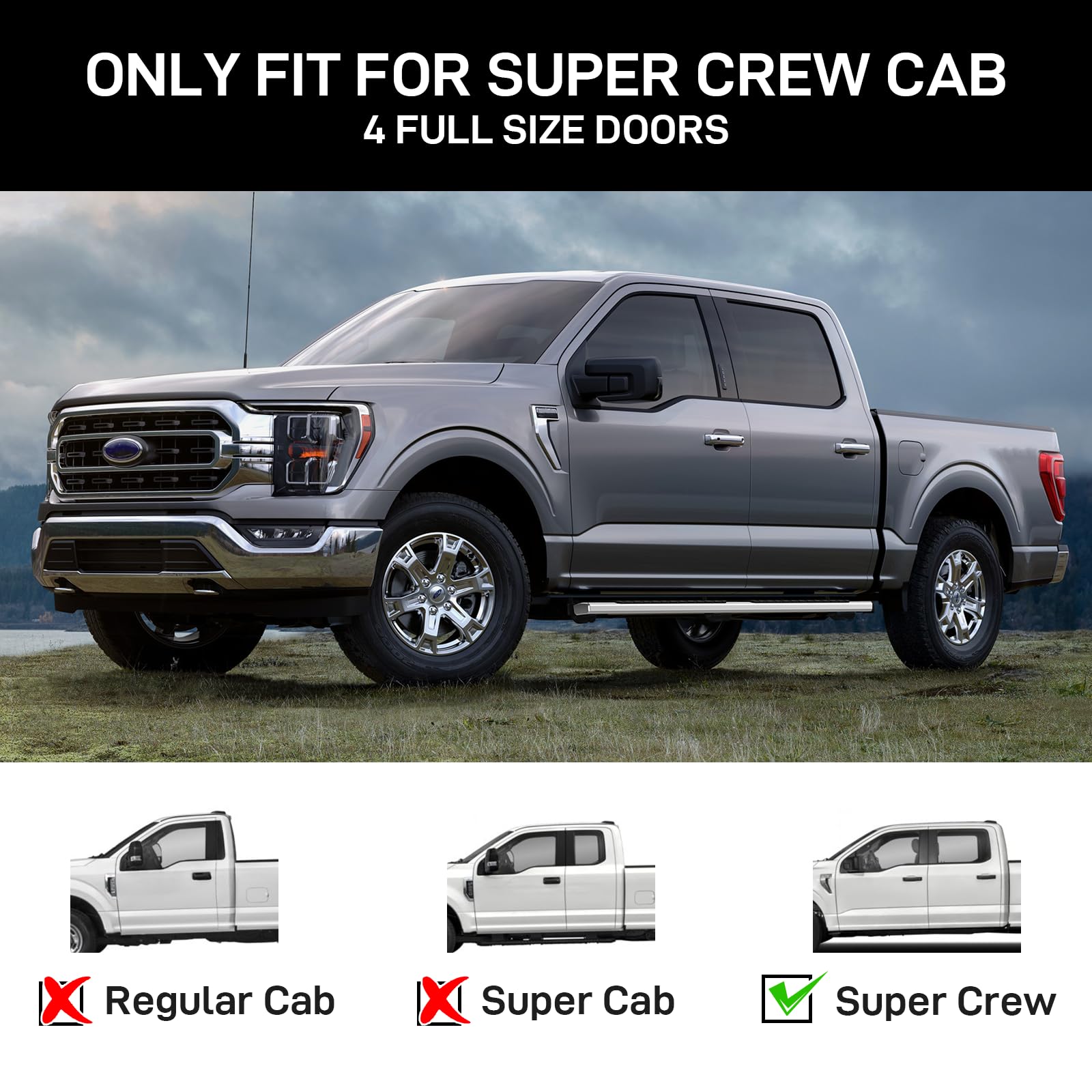 Garvee Running Boards, 6.3 Inch Stainless Steel Side Steps, Compatible with 2015-2025 Ford F-150 SuperCrew Cab (4 Doors Pickup), 2017-2024 F-250 F-350 Super Duty Crew Cab