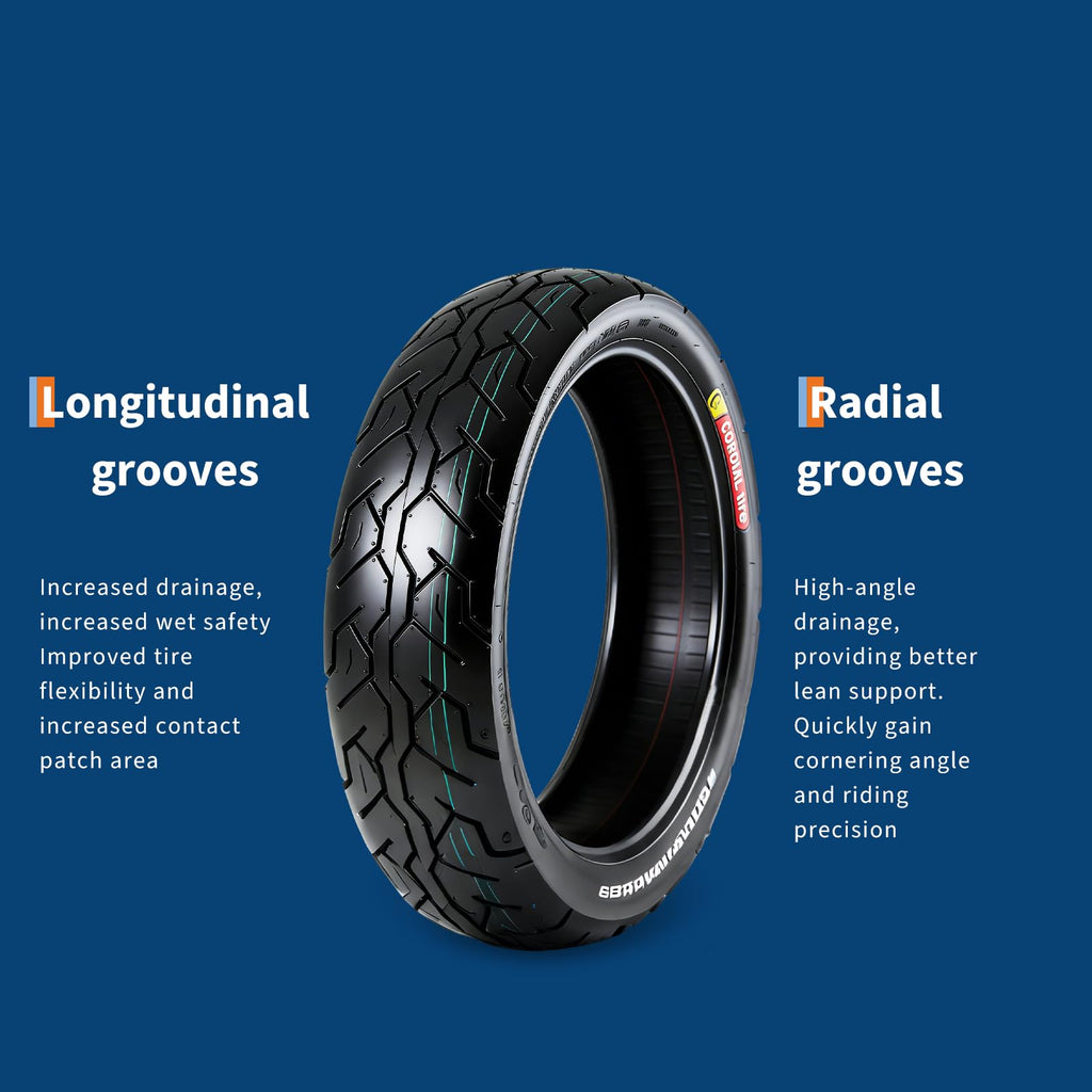 Garvee 130/70-18 Motorcycle Tire Front Black Wall 4PR 63S Tubeless Street Tire Cruiser Touring High Performance Enhanced Grip Longevity