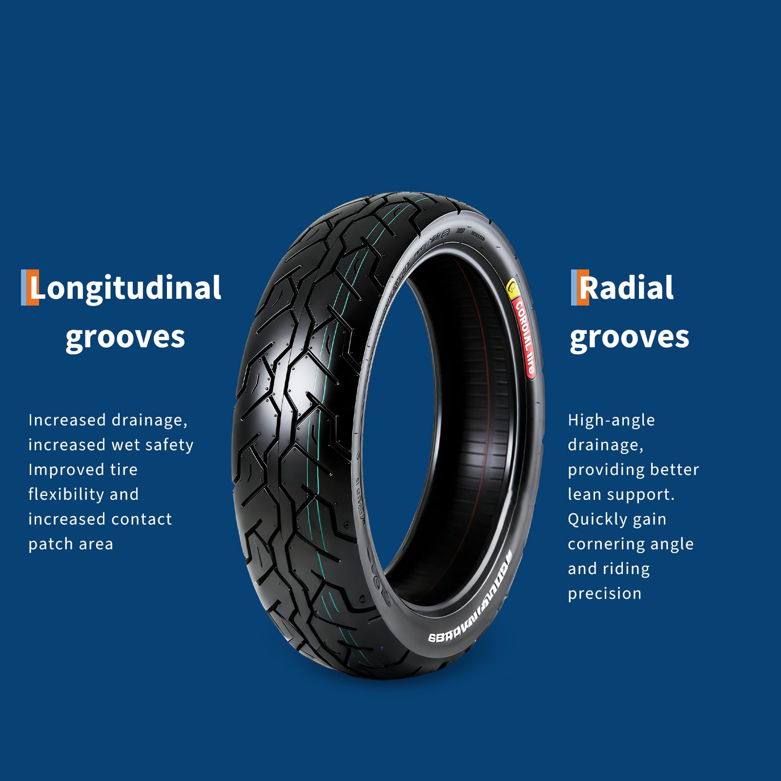 Garvee 130/70-18 Motorcycle Tire Front Black Wall 4PR 63S Tubeless Street Tire Cruiser Touring High Performance Enhanced Grip Longevity