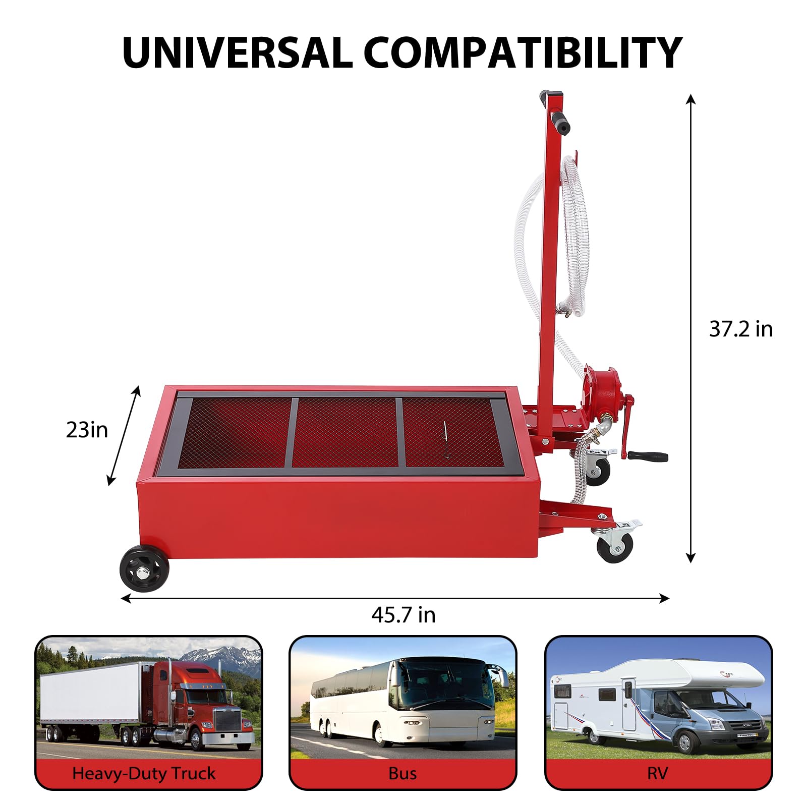 Garvee 20 Gallon Oil Drain Pan Oil Drain Tank, 76L Low Profile Oil Drain Pan, Large Capacity Oil Change Pan with Manual Pump & T Foldable Hand and Wheels, 7.5FT Hose Oil Drain Cart for Car, SUV, Trucks