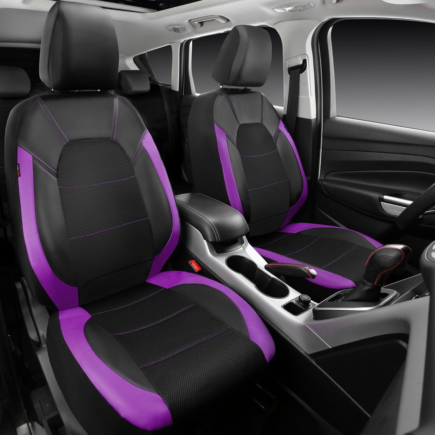 Garvee Universal 9 Pcs Car Seat Covers Full Set, 5-Seat Leather Protectors for Most Cars, SUV, Vans, Waterproof, Breathable, Non-Slip, Purple
