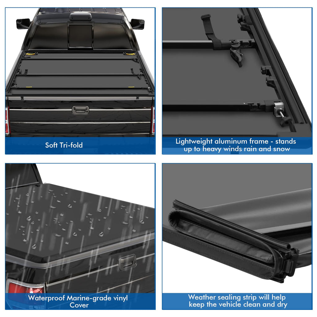 Garvee Soft Tri-Fold Tonneau Cover for 2015-2023 Ford F150 , Styleside