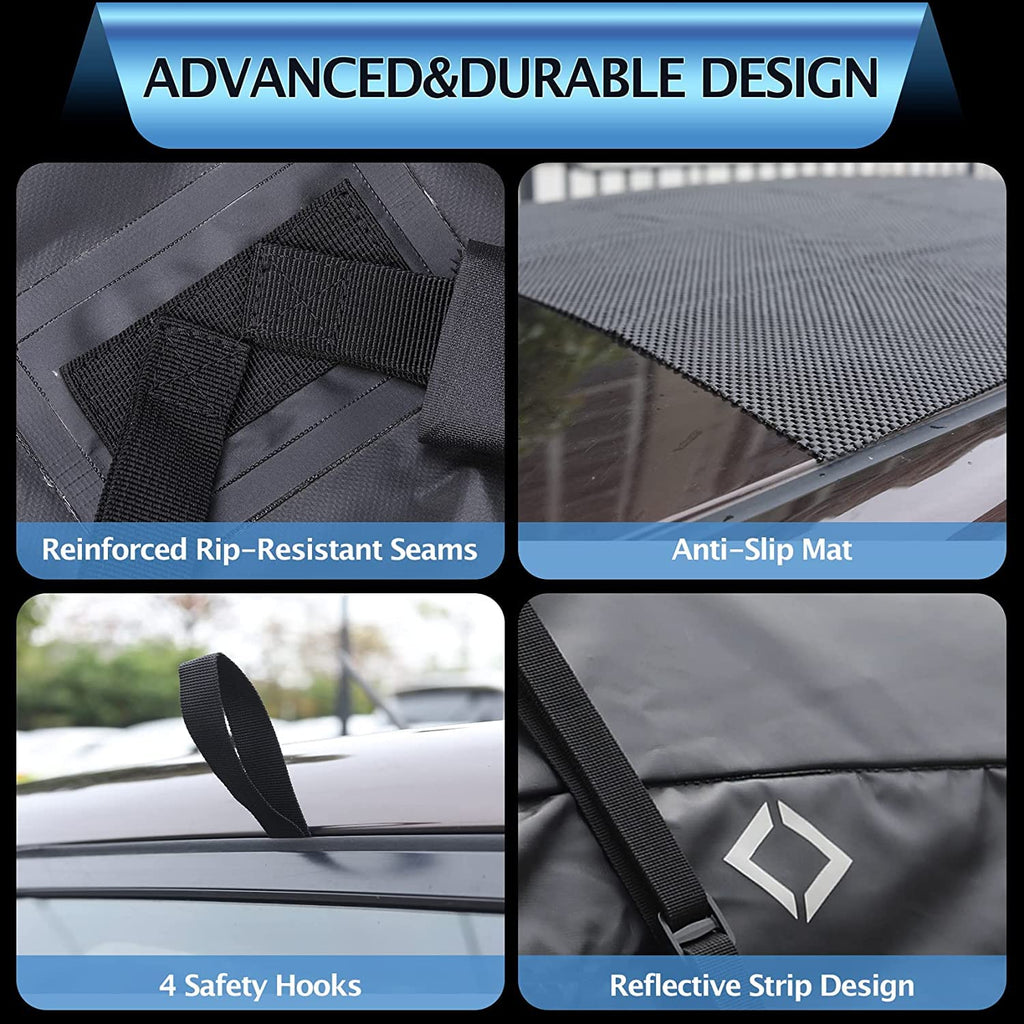 Garvee Rooftop Cargo Carrier Bag, 15 Cubic Feet Heavy Duty Waterproof Rooftop Car Bag,Fits for All Cars with/Without Rack,8 Door Hooks,Storage Bag - 15 Cubic Feet