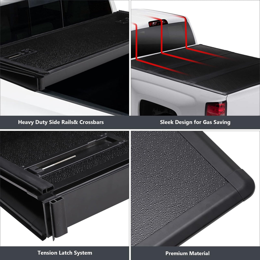 Garvee Hard Folding Truck Bed Tonneau Cover for Jeep Gladiator 5ft Bed, Tri-Fold Truck Tonneau Cover Compatible with 2020-2023 Gladiator Styleside 5ft Bed, Black