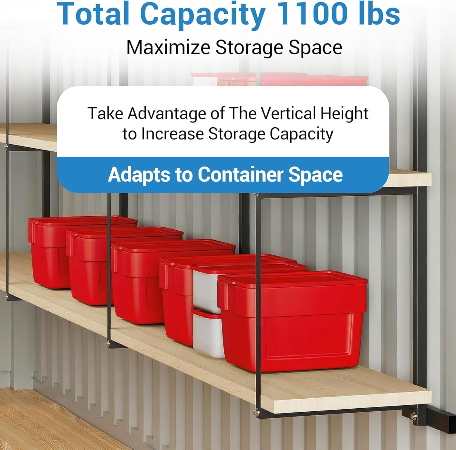 Garvee Shipping Container Shelving Bracket 3-Tier, 22x60 in 1100 LBS Powder Coated Steel, for Hanging Cargo Container Heavy Tool Storage, Black