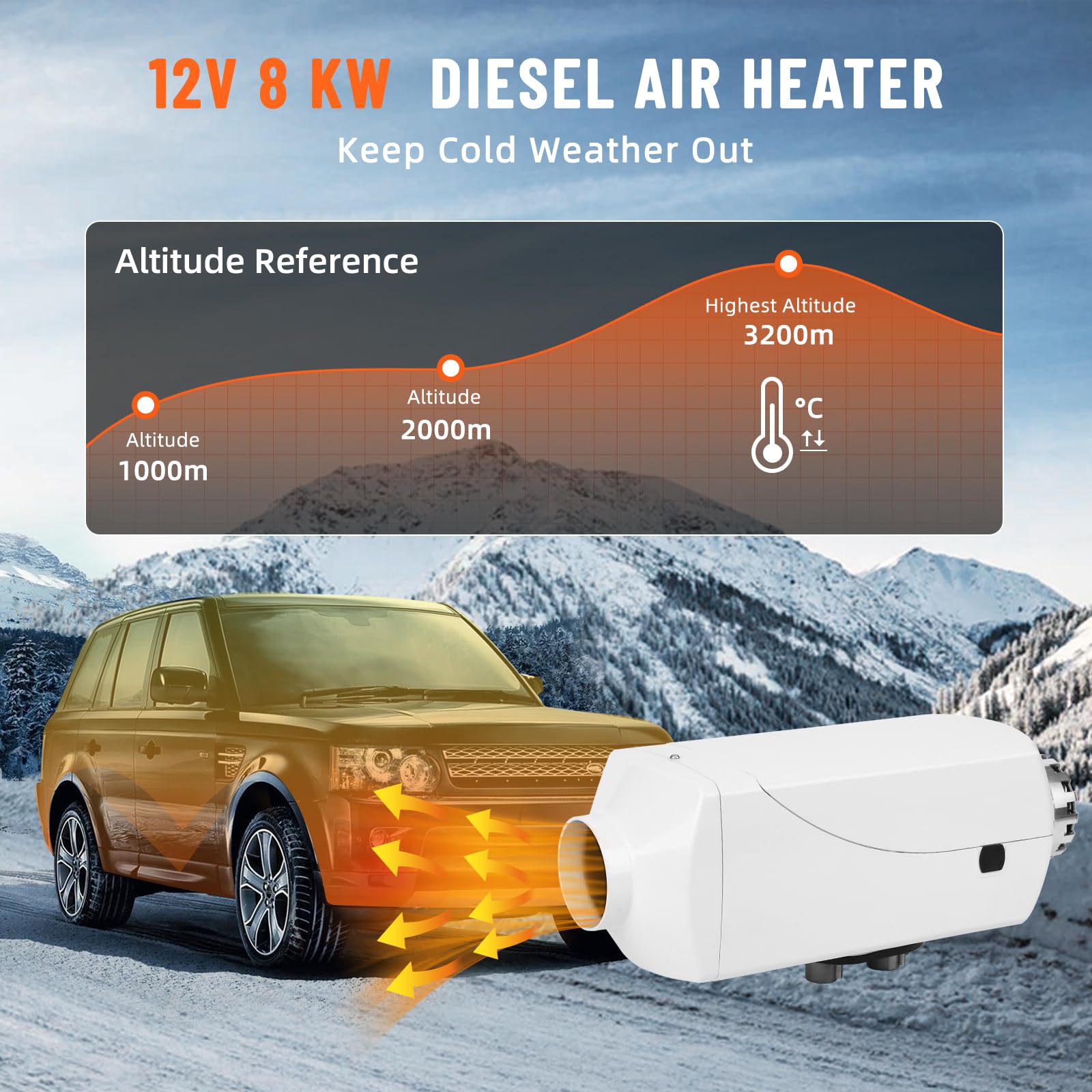 Garvee 8KW 12V Diesel Heater, Fuel Tank 10 L,All-in-One Diesel Air Heater, Portable Diesel Heater with Remote Control & LCD Monitor, Quick Heating for Car,RV,Truck, Camper,Trailer,White