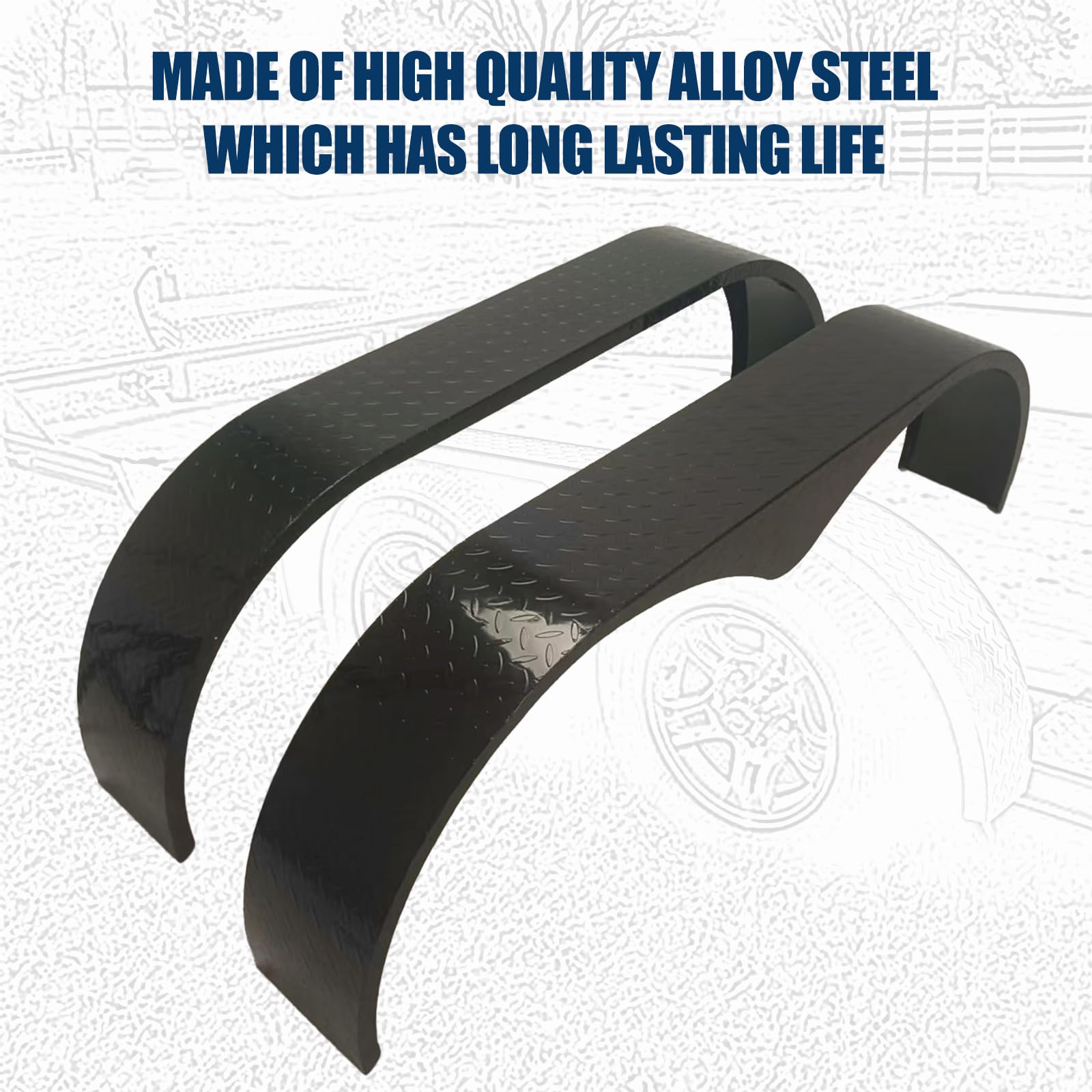 Garvee 2Pcs Trailer Fenders, 66" x 9.1" x 20" Tandem Round Trailer Fenders, Heavy Duty Steel Double Axle Trailer Fenders Compatible with 13-15 Inch Wheels, Black