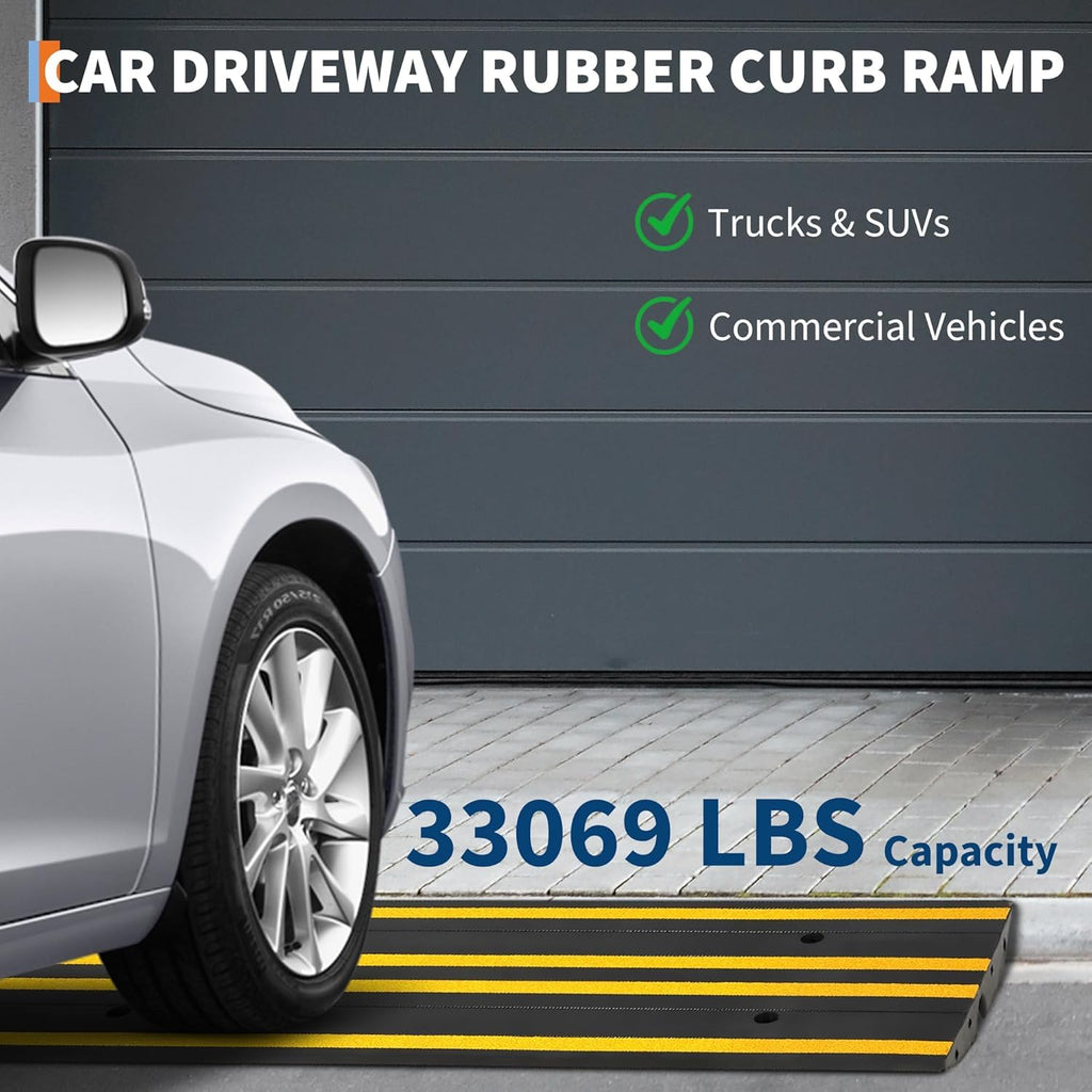 Garvee Heavy Duty Rubber Curb Ramp 2 Pack, 48 Inch Low Profile Driveway Ramp, 2.6 Inch Rise, Black, For Garage Sidewalk Car SUV RV Wheelchair