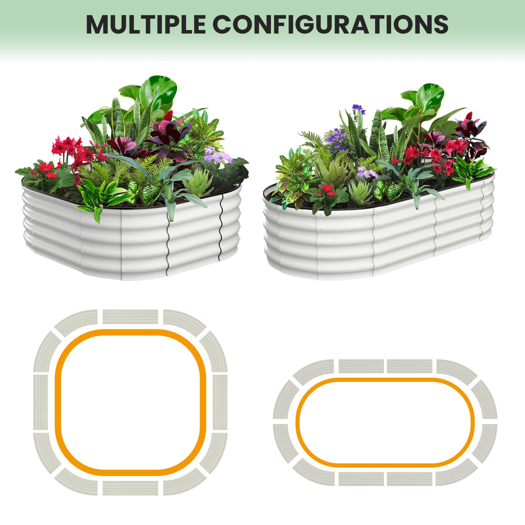 Garvee 2 Pcs 6' X 3' X 1' Oval Raised Garden Bed, Galvanized Raised Beds for Outdoor, Planter Raised Boxes with Open-Ended Base,Large Metal Raised Planter Beds for Vegetables,Flowers,Tool-Free Assembly, White