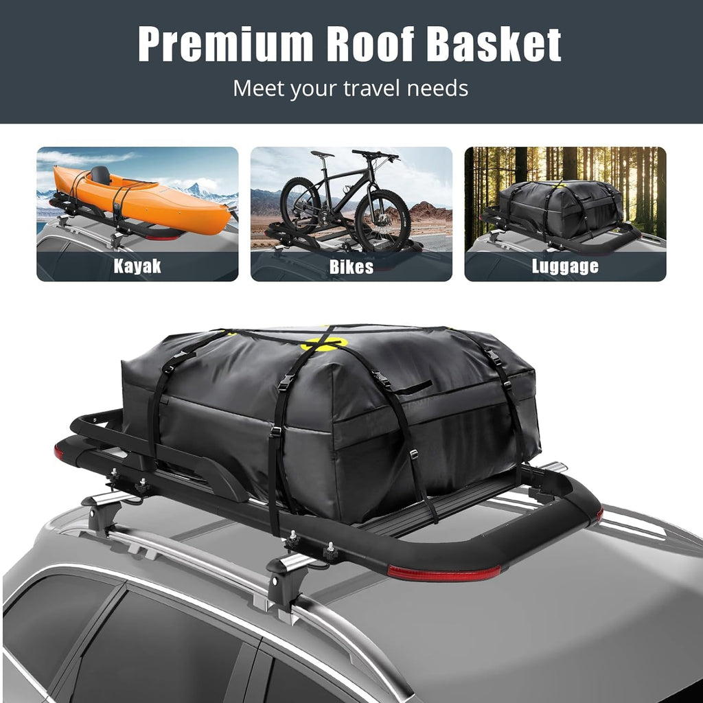 Garvee Roof Baskets 220 LBS Loading Capacity, 63" x 43" x 6.3" Capacity Anti-Rust Rooftop Cargo Carrier, Roof Rack Basket for SUV, Car and Truck