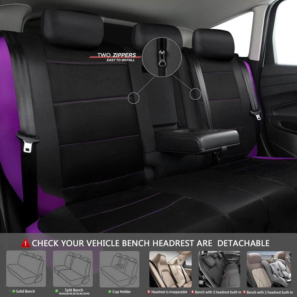Garvee Universal 9 Pcs Car Seat Covers Full Set, 5-Seat Leather Protectors for Most Cars, SUV, Vans, Waterproof, Breathable, Non-Slip, Purple