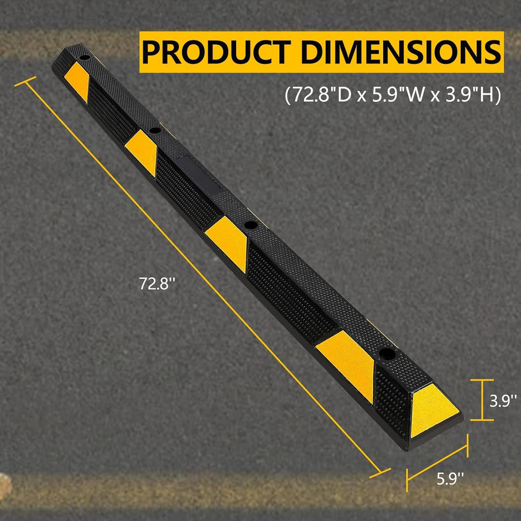 Garvee 2 Pack Curb Parking Garage Floor Stopper, 72 Inch Heavy Duty Rubber Parking Curb with Yellow Reflective Stripes, Rubber Parking Lot Stopper for Vehicles Truck Driveway