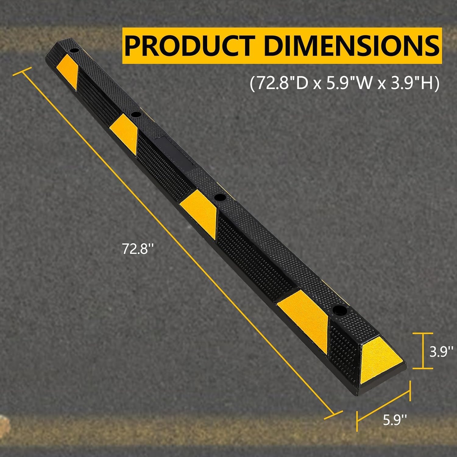 Garvee 2 Pack Curb Parking Garage Floor Stopper, 72 Inch Heavy Duty Rubber Parking Curb with Yellow Reflective Stripes, Rubber Parking Lot Stopper for Vehicles Truck Driveway