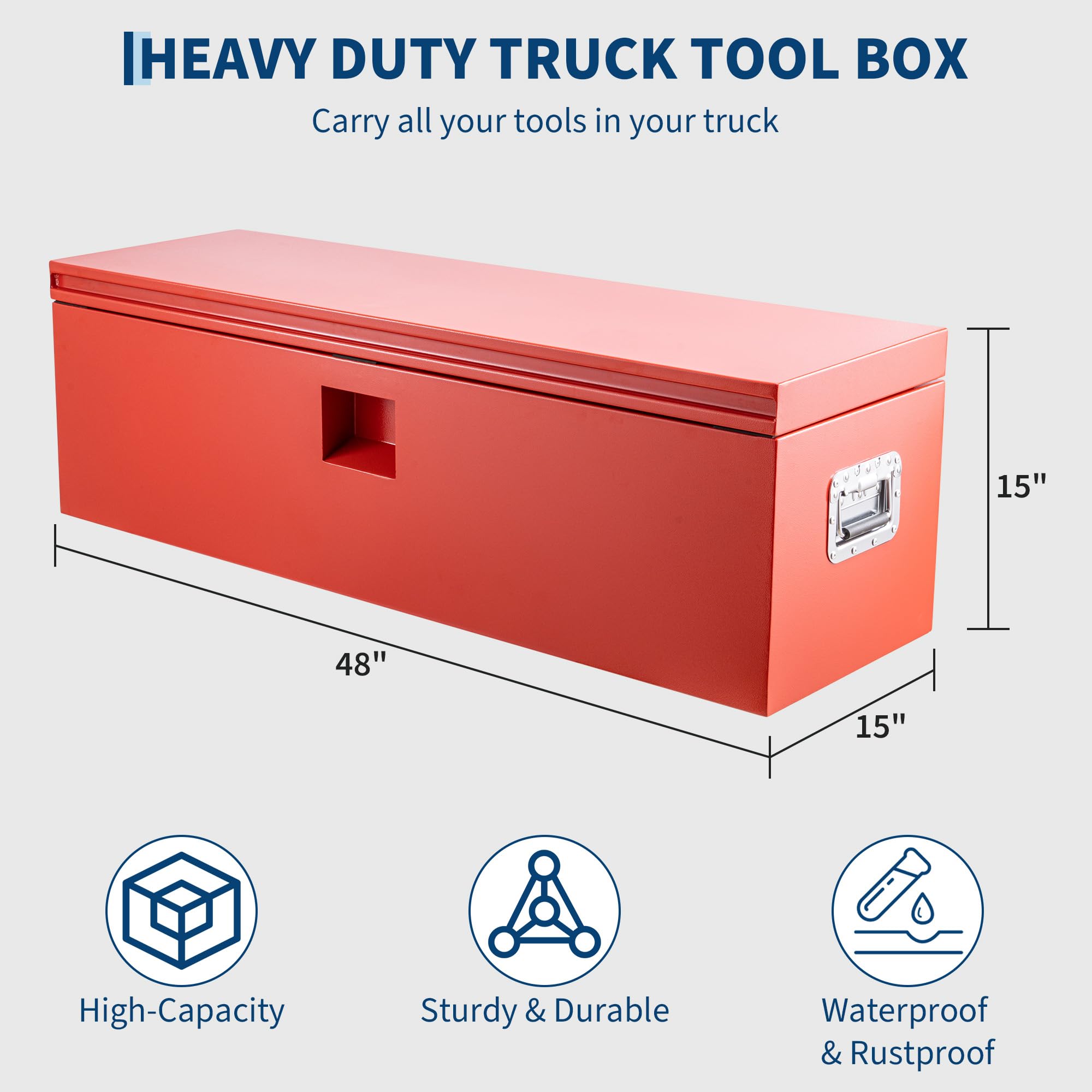 Garvee 48"x15" Heavy Duty Truck Tool Box with Dual Hydraulic Levers, for Pickup Bed, Garage & Workshop, Red