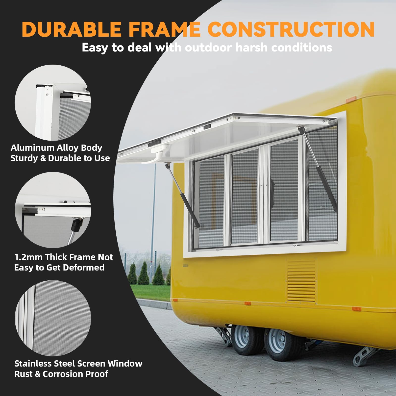 Garvee Concession Window, 53" x 33" Aluminum Alloy Concession Stand Serving Window Door with 4 Horizontal Sliding Screen Windows & Awning Door & Drag Hook, Serving Window for Food Trucks Concession Trailers