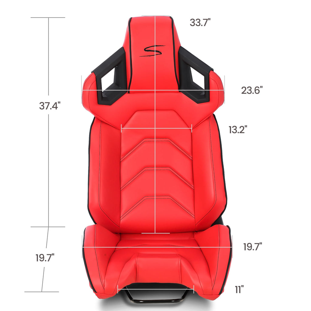 Garvee 1 Piece Universal Racing Seats with Dual Lock Sliders, PU Leather, Racing Bucket Seats, 23.6"×19.7"×37.4", Red+Black Stitching Racing Seat, Driver Side