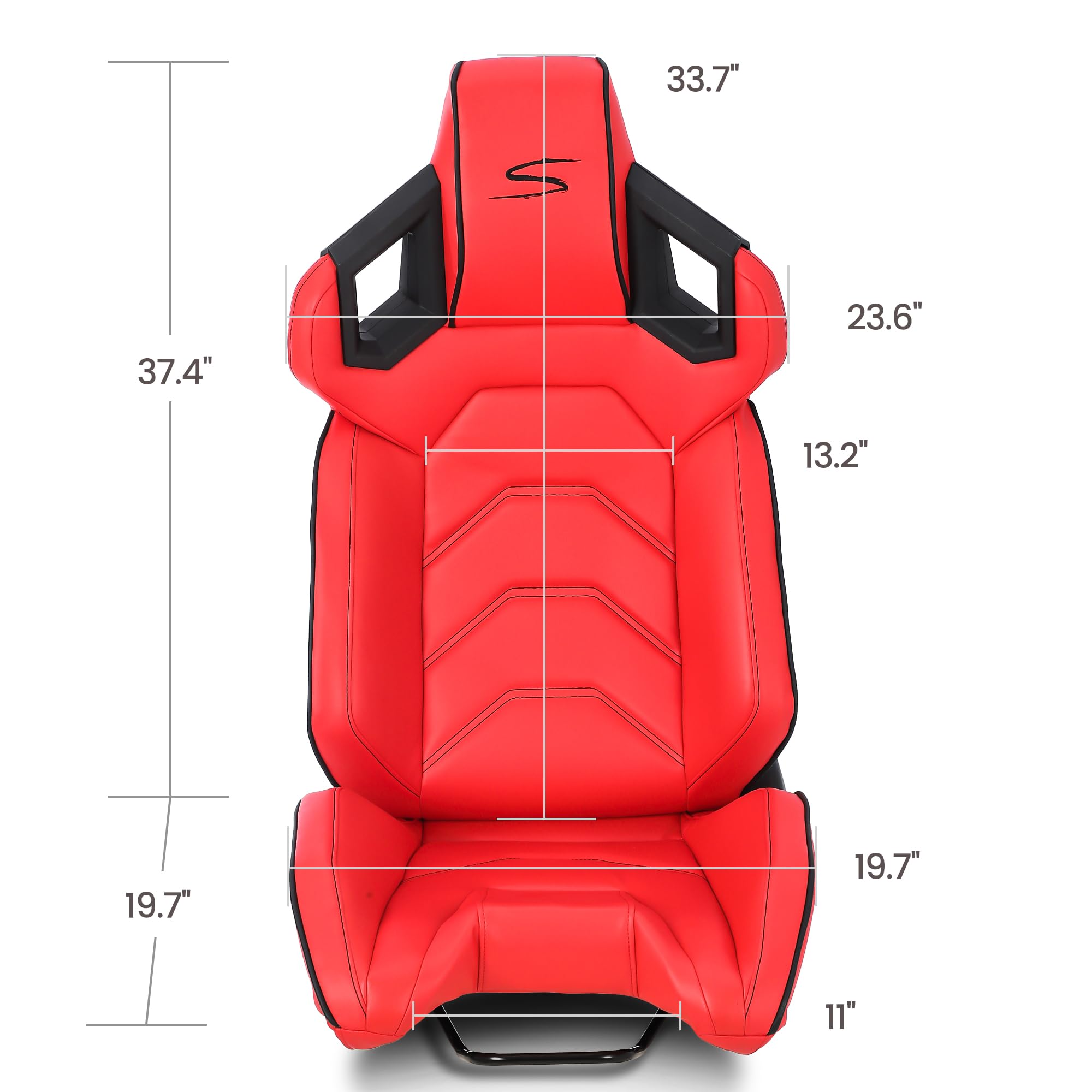 Garvee 1 Piece Universal Racing Seats with Dual Lock Sliders, PU Leather, Racing Bucket Seats, 23.6"×19.7"×37.4", Red+Black Stitching Racing Seat, Driver Side