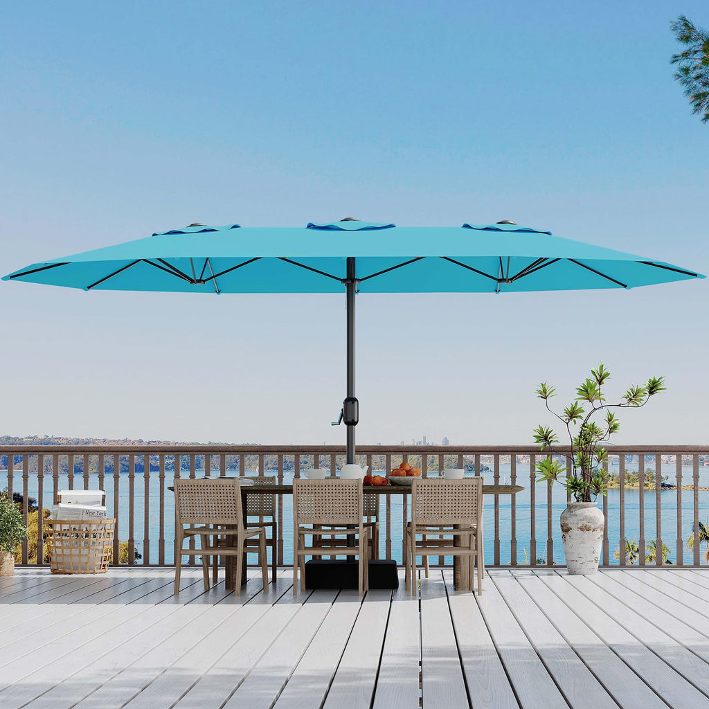 Garvee 15' Large Patio Umbrella with Base, Outdoor Double-Sided Rectangle Market Umbrella Outside Umbrellas for Poolside Lawn Backyard, Misty Blue