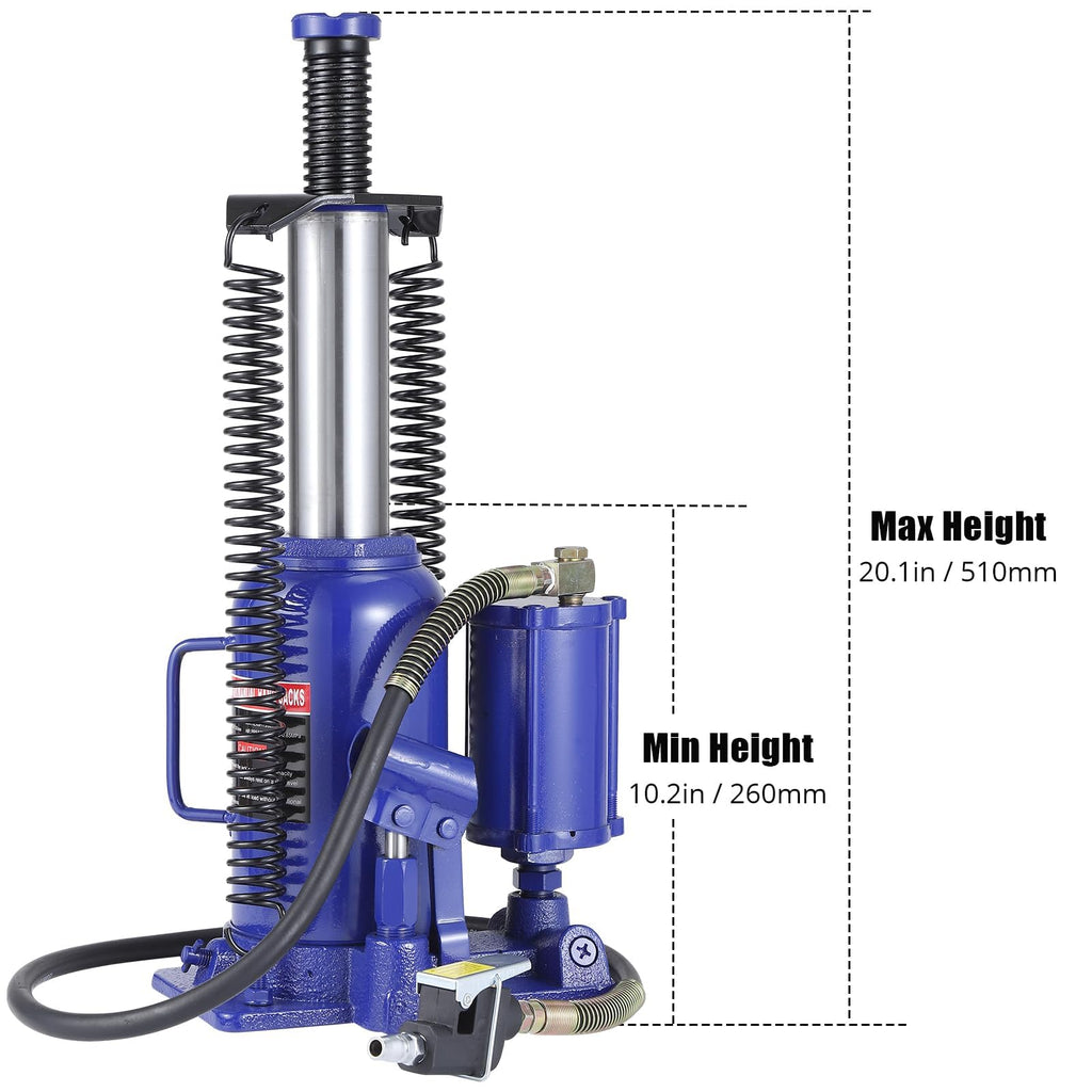Garvee Heavy-Duty 22 Ton Pneumatic & Hydraulic Air Bottle Jack, Quick Lift with Manual Hand Pump, 10.24"-20.08" Lifting Range for Cars, Trucks, SUVs, RVs, and Trailers, with In-Line Cylinder Design