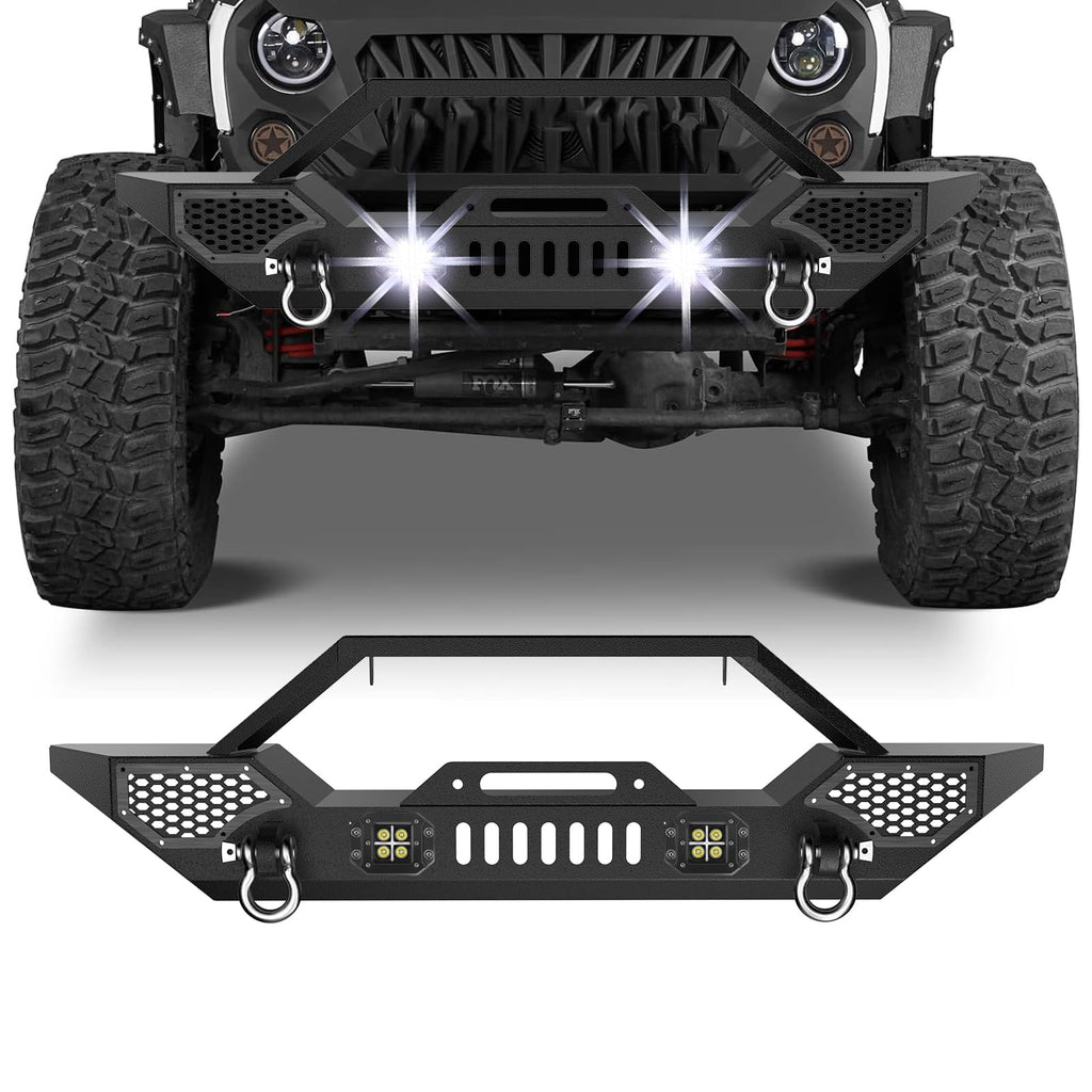 Garvee Front Bumper Compatible with 2007-2018 Jeep Wrangler JK & Unlimited JKU (2/4 Doors), Rock Crawler Off Road Full Width Bumper with Winch Plate Mounting & 2 x D-Rings