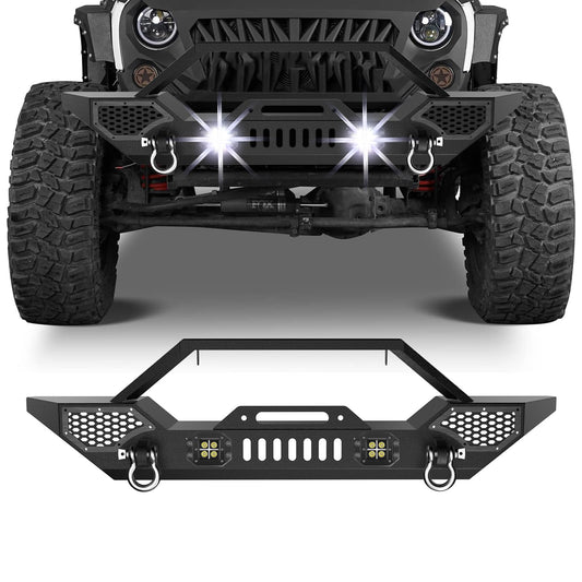 Garvee Front Bumper Compatible with 2007-2018 Jeep Wrangler JK & Unlimited JKU (2/4 Doors), Rock Crawler Off Road Full Width Bumper with Winch Plate Mounting & 2 x D-Rings