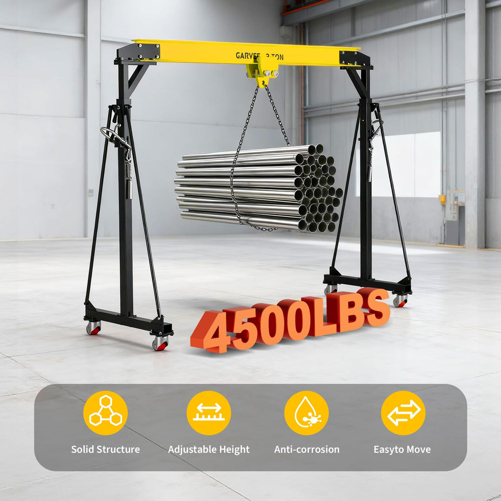Garvee Adjustable Gantry Crane 2 Ton Capacity Portable Shop Lift Hoist 97-141" Height 4500lbs Steel