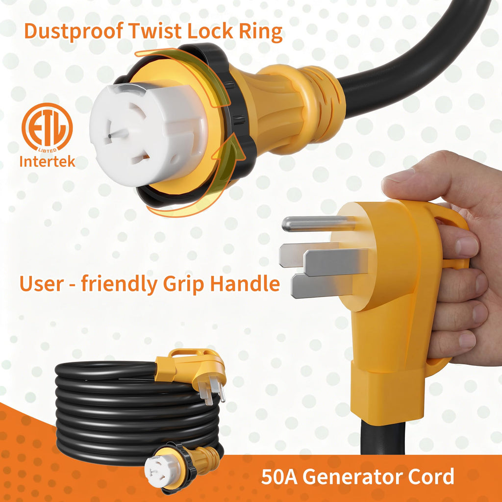 Garvee 50 Amp 25FT Generator Cord And Power Inlet Box Kit With NEMA 14-50P To SS2-50R Twist Lock Connector For House, Heavy-Duty, Weatherproof, ETL Listed