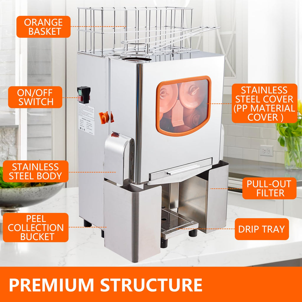 Garvee 110V 120W Commercial Juicer, 22-30 Oranges/Min, Dual Buckets