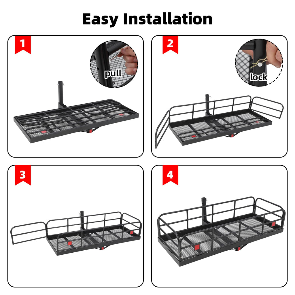 Garvee 60"x24"x14" 500 lbs Heavy Duty Foldable Trailer Hitch Cargo Carrier, Steel for SUV, Pickup, Camping & Traveling, Black