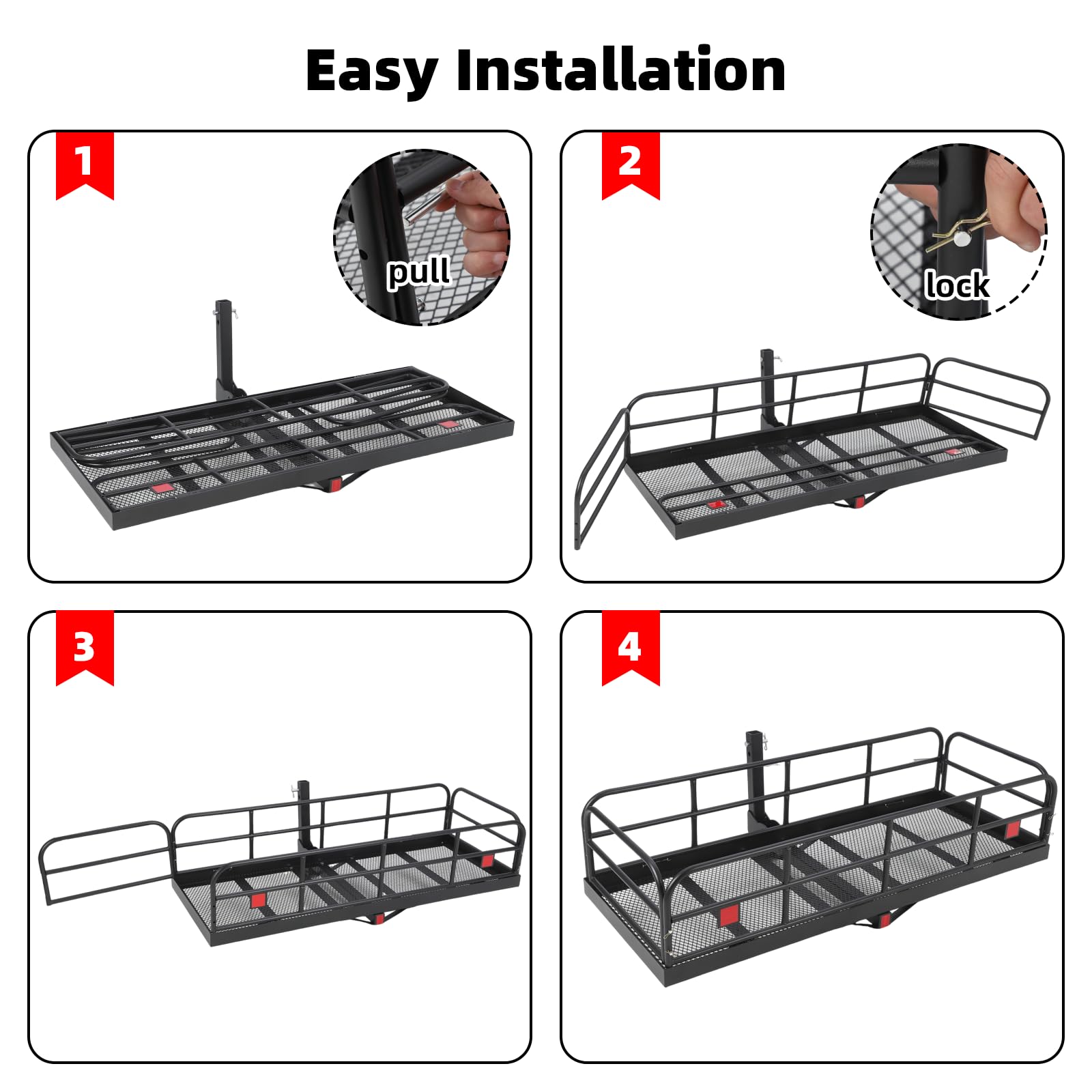 Garvee 60"x24"x14" 500 lbs Heavy Duty Foldable Trailer Hitch Cargo Carrier, Steel for SUV, Pickup, Camping & Traveling, Black