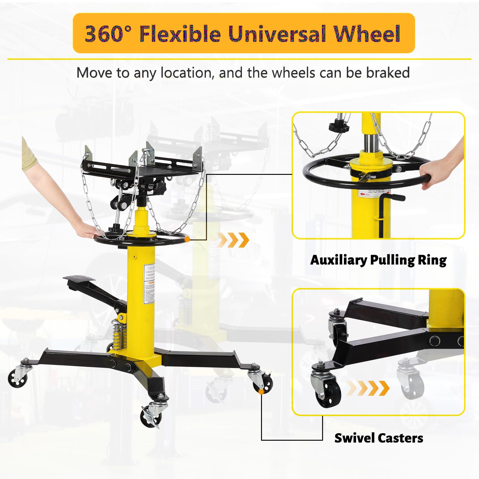 Garvee 1322lbs Transmission Jack Lift, 0.6 Ton Hydraulic Telescopic Floor Jack, Dual-Column 2-Stage Plunger, Adjustable Height, Heavy Duty Garage Shop Tool