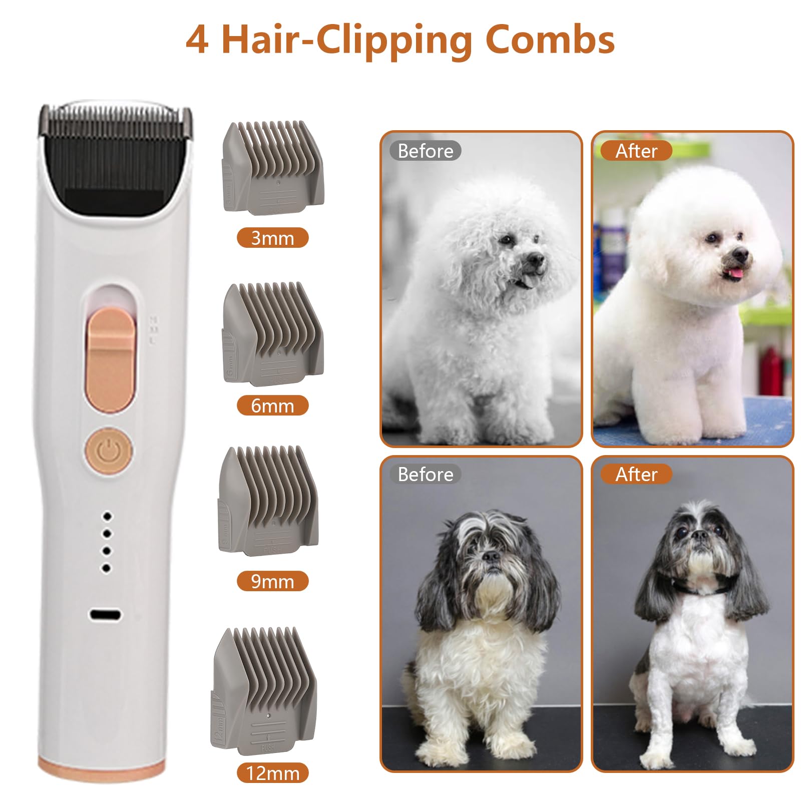 Garvee Pet Grooming Vacuum, 13.4Kpa Suction Power, 2 L Large Dust Cup Low Noise Dog Hair Remover , 5 Professional Grooming Kit for Dogs and Cats, Orange